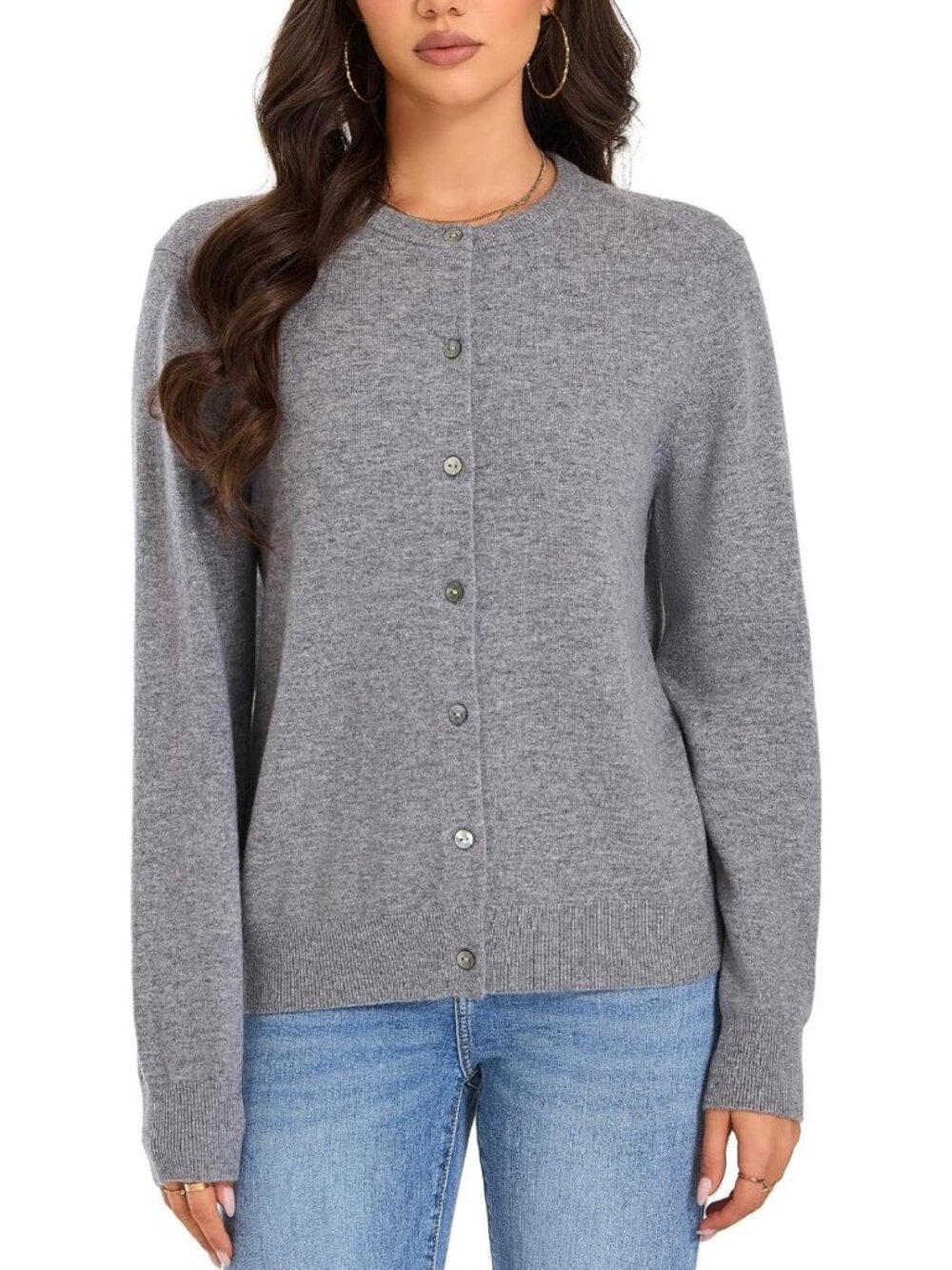Cozy 100% Merino Wool Women's Cardigan, Crew Neck, Button-Up Sweater, Warm